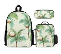 VFKLT Summer Coconut Tree Backpack with Lunch Box Pencil Case 3 Piece Set Travel Bag Casual Daypack Laptop Backpack, White, One Size, Travel Backpacks