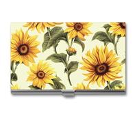 VFKLT Summer Sunflower Business Card Holder Pocket Slim Portable Metal Business Card Case Business Card Organizer Credit Card Wallet Multi Card Case for Men Women Travel Office, silver, One Size,