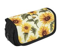 VFKLT Summer Sunflower Pencil Case Double Layer Pencil Pouch Large Capacity Pencil Bag Double Zipper Portable Pen Case Makeup Bag for Men Women Travel Business Office
