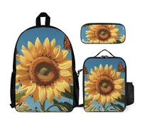 VFKLT Sunflower Floral Butterflies Backpack with Lunch Box Pencil Case 3 Piece Set Travel Bag Casual Daypack Laptop Backpack, White, One Size, Travel Backpacks