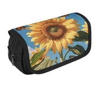 VFKLT Sunflower Floral Butterflies Pencil Case Double Layer Pencil Pouch Large Capacity Pencil Bag Double Zipper Portable Pen Case Makeup Bag for Men Women Travel Business Office
