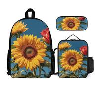 VFKLT Sunflower Rose Backpack with Lunch Box Pencil Case 3 Piece Set Travel Bag Casual Daypack Laptop Backpack, White, One Size, Travel Backpacks