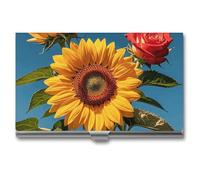 VFKLT Sunflower Rose Business Card Holder Pocket Slim Portable Metal Business Card Case Business Card Organizer Credit Card Wallet Multi Card Case for Men Women Travel Office, silver, One Size, Casual