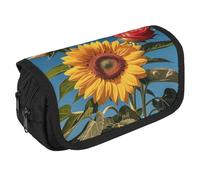 VFKLT Sunflower Rose Pencil Case Double Layer Pencil Pouch Large Capacity Pencil Bag Double Zipper Portable Pen Case Makeup Bag for Men Women Travel Business Office