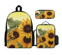 VFKLT Sunflowers Floral Backpack with Lunch Box Pencil Case 3 Piece Set Travel Bag Casual Daypack Laptop Backpack, White, One Size, Travel Backpacks