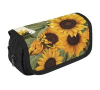 VFKLT Sunflowers Floral Pencil Case Double Layer Pencil Pouch Large Capacity Pencil Bag Double Zipper Portable Pen Case Makeup Bag for Men Women Travel Business Office