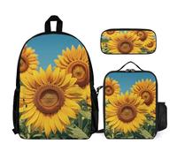 VFKLT Sunflowers Flowers Backpack with Lunch Box Pencil Case 3 Piece Set Travel Bag Casual Daypack Laptop Backpack, White, One Size, Travel Backpacks