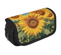 VFKLT Sunflowers Flowers Pencil Case Double Layer Pencil Pouch Large Capacity Pencil Bag Double Zipper Portable Pen Case Makeup Bag for Men Women Travel Business Office