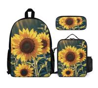 VFKLT Sunflowers Heart Backpack with Lunch Box Pencil Case 3 Piece Set Travel Bag Casual Daypack Laptop Backpack, White, One Size, Travel Backpacks