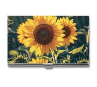 VFKLT Sunflowers Heart Business Card Holder Pocket Slim Portable Metal Business Card Case Business Card Organizer Credit Card Wallet Multi Card Case for Men Women Travel Office, silver, One Size,