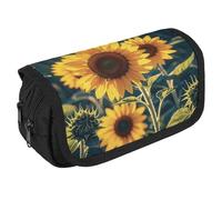 VFKLT Sunflowers Heart Pencil Case Double Layer Pencil Pouch Large Capacity Pencil Bag Double Zipper Portable Pen Case Makeup Bag for Men Women Travel Business Office