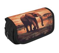 VFKLT Sunset Elephant Pencil Case Double Layer Pencil Pouch Large Capacity Pencil Bag Double Zipper Portable Pen Case Makeup Bag for Men Women Travel Business Office