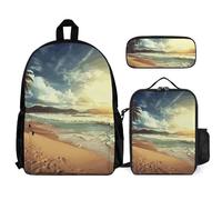 VFKLT Sunset on The Beach Backpack with Lunch Box Pencil Case 3 Piece Set Travel Bag Casual Daypack Laptop Backpack, White, One Size, Travel Backpacks
