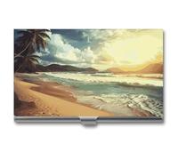 VFKLT Sunset on The Beach Business Card Holder Pocket Slim Portable Metal Business Card Case Business Card Organizer Credit Card Wallet Multi Card Case for Men Women Travel Office, silver, One Size,