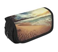 VFKLT Sunset on The Beach Pencil Case Double Layer Pencil Pouch Large Capacity Pencil Bag Double Zipper Portable Pen Case Makeup Bag for Men Women Travel Business Office