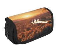 VFKLT Sunset View Pencil Case Double Layer Pencil Pouch Large Capacity Pencil Bag Double Zipper Portable Pen Case Makeup Bag for Men Women Travel Business Office