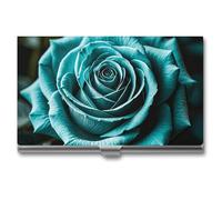 VFKLT Teal Gray Rose Business Card Holder Pocket Slim Portable Metal Business Card Case Business Card Organizer Credit Card Wallet Multi Card Case for Men Women Travel Office, silver, One Size, Casual
