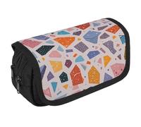 VFKLT Terrazzo Marble Pastel Pencil Case Double Layer Pencil Pouch Large Capacity Pencil Bag Double Zipper Portable Pen Case Makeup Bag for Men Women Travel Business Office
