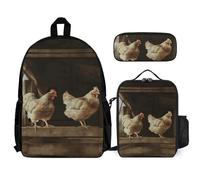 VFKLT Three Chickens Backpack with Lunch Box Pencil Case 3 Piece Set Travel Bag Casual Daypack Laptop Backpack, White, One Size, Travel Backpacks