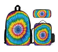 VFKLT Tie Dye Hippies Backpack with Lunch Box Pencil Case 3 Piece Set Travel Bag Casual Daypack Laptop Backpack, White, One Size, Travel Backpacks