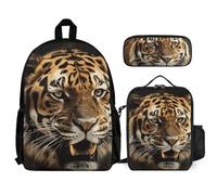 VFKLT Tiger Backpack with Lunch Box Pencil Case 3 Piece Set Travel Bag Casual Daypack Laptop Backpack, White, One Size, Travel Backpacks