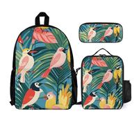 VFKLT Tropical Birds And Plant Leaf Backpack with Lunch Box Pencil Case 3 Piece Set Travel Bag Casual Daypack Laptop Backpack, White, One Size, Travel Backpacks