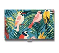 VFKLT Tropical Birds And Plant Leaf Business Card Holder Pocket Slim Portable Metal Business Card Case Business Card Organizer Credit Card Wallet Multi Card Case for Men Women Travel Office, silver,