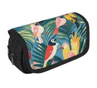 VFKLT Tropical Birds And Plant Leaf Pencil Case Double Layer Pencil Pouch Large Capacity Pencil Bag Double Zipper Portable Pen Case Makeup Bag for Men Women Travel Business Office