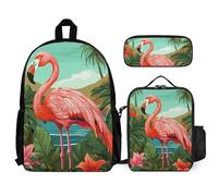 VFKLT Tropical Flamingo Backpack with Lunch Box Pencil Case 3 Piece Set Travel Bag Casual Daypack Laptop Backpack, White, One Size, Travel Backpacks