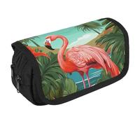 VFKLT Tropical Flamingo Pencil Case Double Layer Pencil Pouch Large Capacity Pencil Bag Double Zipper Portable Pen Case Makeup Bag for Men Women Travel Business Office
