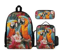 VFKLT Tropical Plants And Parrots Backpack with Lunch Box Pencil Case 3 Piece Set Travel Bag Casual Daypack Laptop Backpack, White, One Size, Travel Backpacks