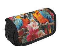 VFKLT Tropical Plants And Parrots Pencil Case Double Layer Pencil Pouch Large Capacity Pencil Bag Double Zipper Portable Pen Case Makeup Bag for Men Women Travel Business Office