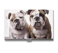 VFKLT Two Cute Bulldog Dogs Business Card Holder Pocket Slim Portable Metal Business Card Case Business Card Organizer Credit Card Wallet Multi Card Case for Men Women Travel Office, silver, One Size,