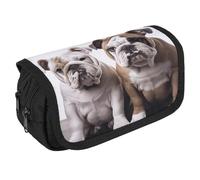 VFKLT Two Cute Bulldog Dogs Pencil Case Double Layer Pencil Pouch Large Capacity Pencil Bag Double Zipper Portable Pen Case Makeup Bag for Men Women Travel Business Office