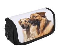 VFKLT Two Dog Pencil Case Double Layer Pencil Pouch Large Capacity Pencil Bag Double Zipper Portable Pen Case Makeup Bag for Men Women Travel Business Office