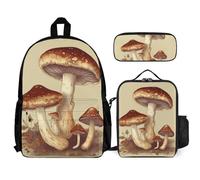 VFKLT Vintage Edible Mushrooms Backpack with Lunch Box Pencil Case 3 Piece Set Travel Bag Casual Daypack Laptop Backpack, White, One Size, Travel Backpacks