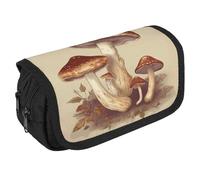 VFKLT Vintage Edible Mushrooms Pencil Case Double Layer Pencil Pouch Large Capacity Pencil Bag Double Zipper Portable Pen Case Makeup Bag for Men Women Travel Business Office