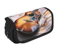 VFKLT Watercolor Acoustic Guitar Pencil Case Double Layer Pencil Pouch Large Capacity Pencil Bag Double Zipper Portable Pen Case Makeup Bag for Men Women Travel Business Office