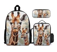 VFKLT Watercolor Deer Giraffe Backpack with Lunch Box Pencil Case 3 Piece Set Travel Bag Casual Daypack Laptop Backpack, White, One Size, Travel Backpacks