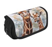 VFKLT Watercolor Deer Giraffe Pencil Case Double Layer Pencil Pouch Large Capacity Pencil Bag Double Zipper Portable Pen Case Makeup Bag for Men Women Travel Business Office