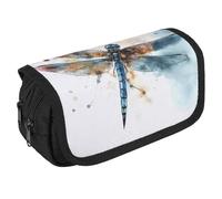 VFKLT Watercolour Dragonfly Pencil Case Double Layer Pencil Pouch Large Capacity Pencil Bag Double Zipper Portable Pen Case Makeup Bag for Men Women Travel Business Office