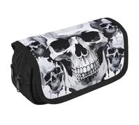 VFKLT White And Gray Skull Graphics Pencil Case Double Layer Pencil Pouch Large Capacity Pencil Bag Double Zipper Portable Pen Case Makeup Bag for Men Women Travel Business Office