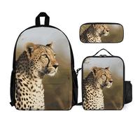 VFKLT Wild Animal Leopard Backpack with Lunch Box Pencil Case 3 Piece Set Travel Bag Casual Daypack Laptop Backpack, White, One Size, Travel Backpacks