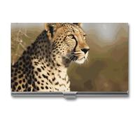 VFKLT Wild Animal Leopard Business Card Holder Pocket Slim Portable Metal Business Card Case Business Card Organizer Credit Card Wallet Multi Card Case for Men Women Travel Office, silver, One Size,