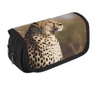 VFKLT Wild Animal Leopard Pencil Case Double Layer Pencil Pouch Large Capacity Pencil Bag Double Zipper Portable Pen Case Makeup Bag for Men Women Travel Business Office
