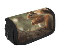 VFKLT Wildlife Forest Squirrel Pencil Case Double Layer Pencil Pouch Large Capacity Pencil Bag Double Zipper Portable Pen Case Makeup Bag for Men Women Travel Business Office