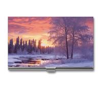 VFKLT Winter Landscape Business Card Holder Pocket Slim Portable Metal Business Card Case Business Card Organizer Credit Card Wallet Multi Card Case for Men Women Travel Office, silver, One Size,