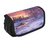 VFKLT Winter Landscape Pencil Case Double Layer Pencil Pouch Large Capacity Pencil Bag Double Zipper Portable Pen Case Makeup Bag for Men Women Travel Business Office