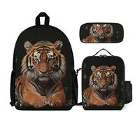 VFKLT With Tiger And Paws Backpack with Lunch Box Pencil Case 3 Piece Set Travel Bag Casual Daypack Laptop Backpack, White, One Size, Travel Backpacks