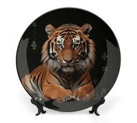 VFKLT With Tiger And Paws Printed Pattern Ceramic Plate Dinner Plates Bone China Decorative Plates with Display Stand Art Ceramic Ornaments for Wall Hanging Decoration 7inch
